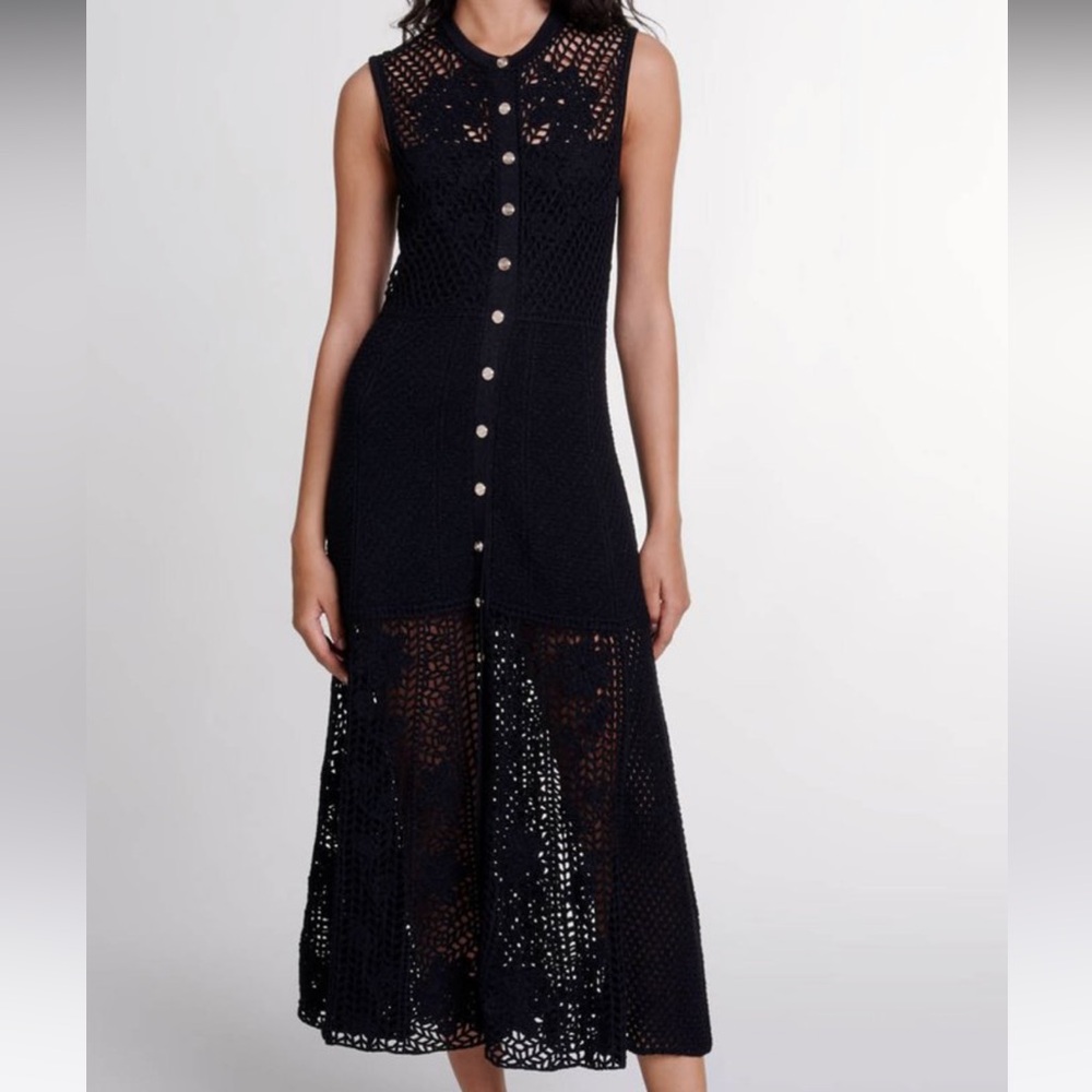 Maje Black Lace Midi Dress